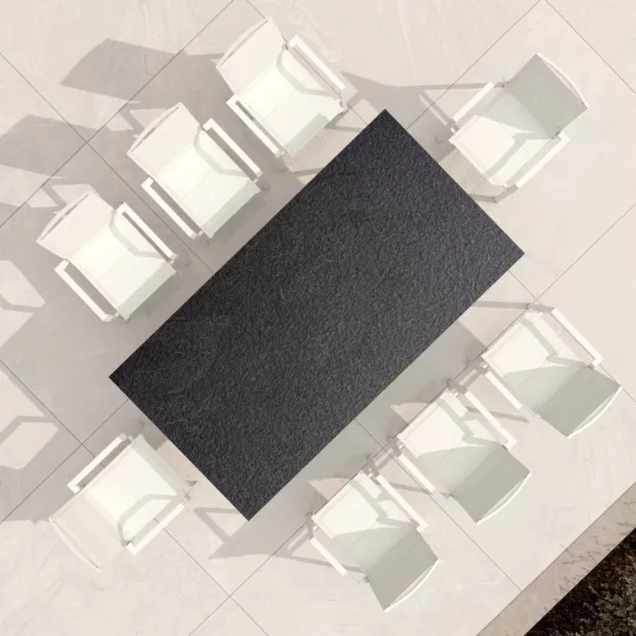 Eminza Table De Jardin En Aluminium Et HPL 10 Places (220 X 115 Cm) Biarritz Effet Pierre Gris Anthracite Et Blanc
