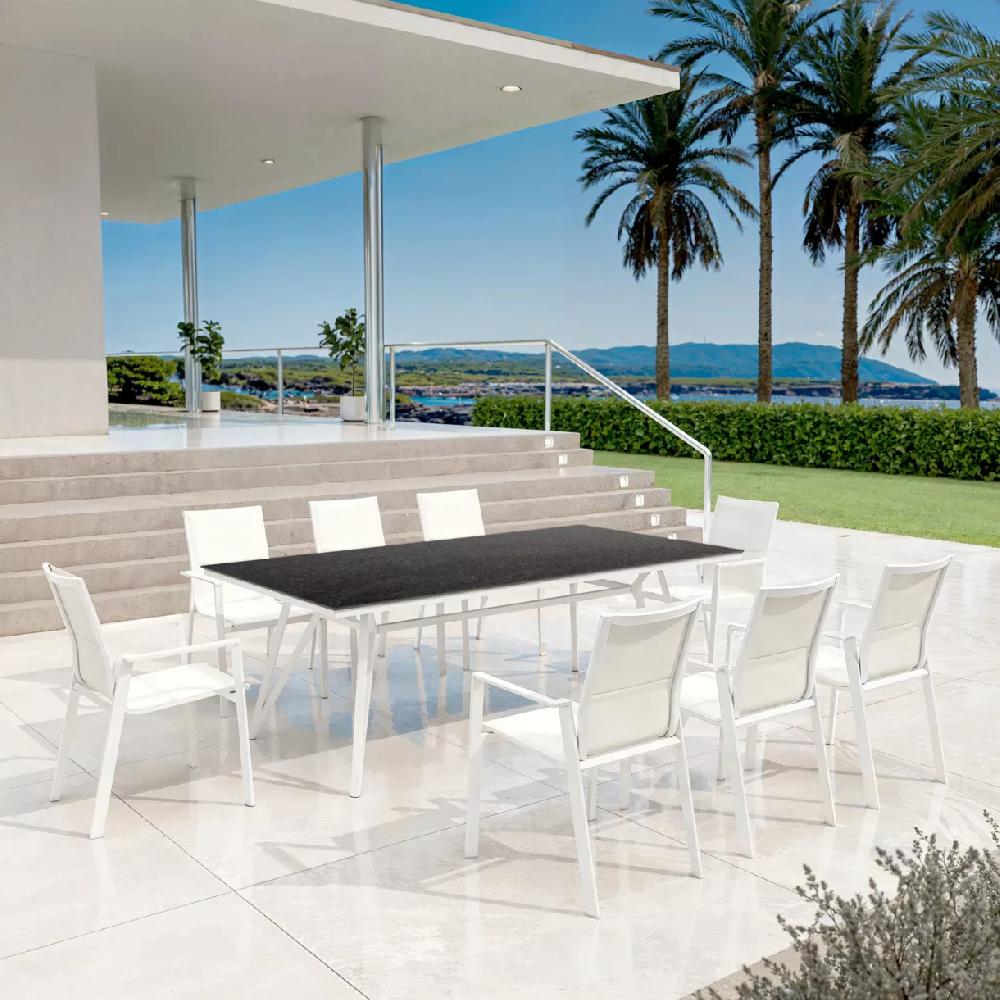 eminza Table de jardin en aluminium et HPL 10 places (220 x 115 cm) Biarritz effet pierre Gris anthracite et blanc