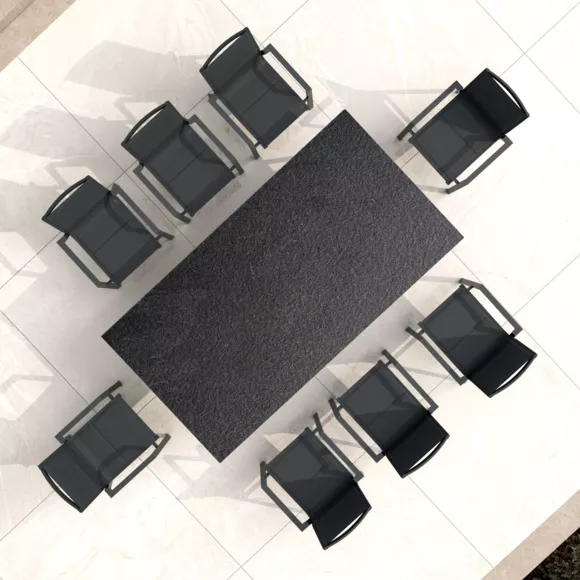 Eminza Table De Jardin En Aluminium Et HPL 10 Places (220 X 115 Cm) Biarritz Effet Pierre Gris Anthracite