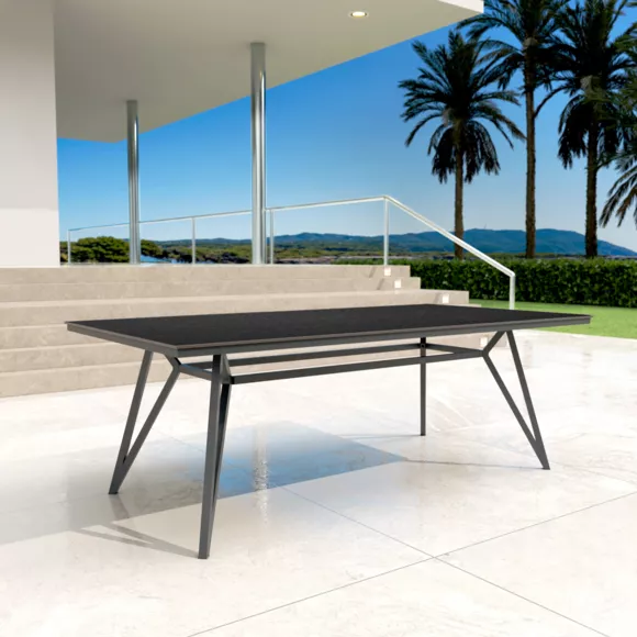 Eminza Table De Jardin En Aluminium Et HPL 10 Places (220 X 115 Cm) Biarritz Effet Pierre Gris Anthracite