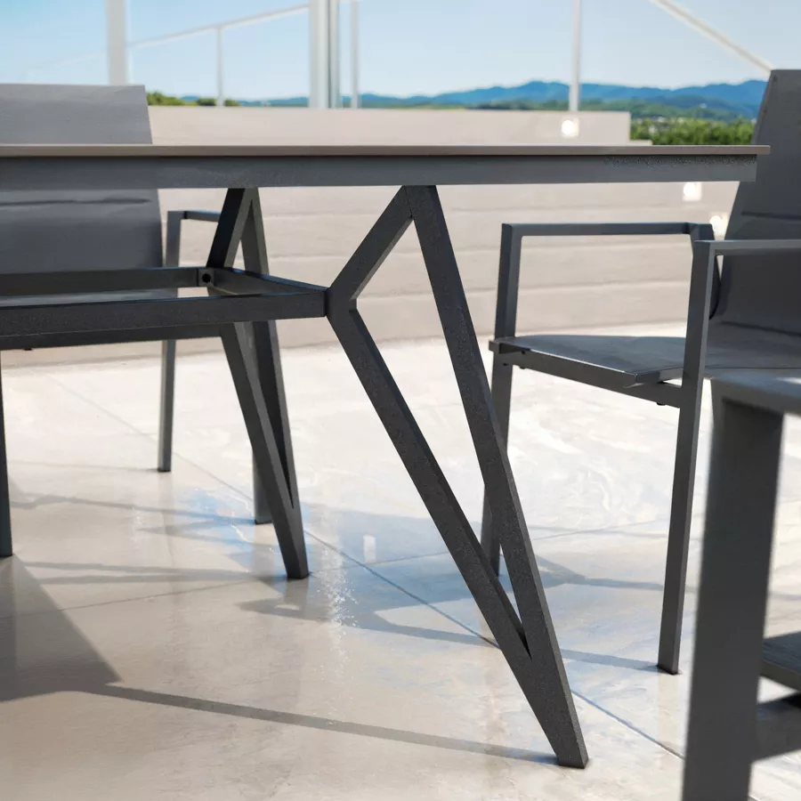 Eminza Table De Jardin En Aluminium Et HPL 10 Places (220 X 115 Cm) Biarritz Effet Pierre Gris Anthracite
