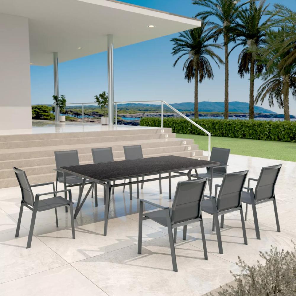 eminza Table de jardin en aluminium et HPL 10 places (220 x 115 cm) Biarritz effet pierre Gris anthracite