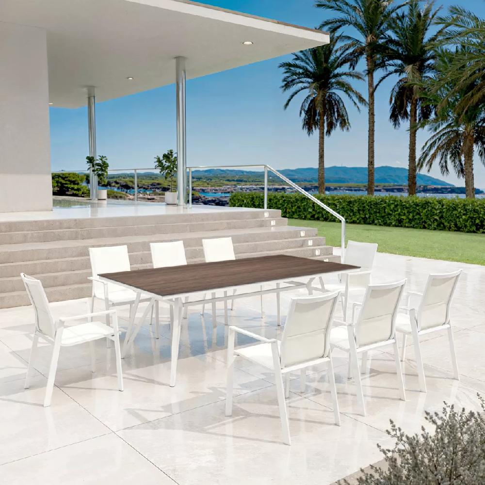 eminza Table de jardin en aluminium et HPL 10 places (220 x 115 cm) Biarritz effet bois Blanc