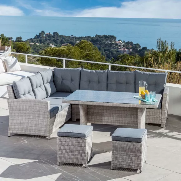 Eminza Table De Jardin En Aluminium Et Résine Tressée 6 Places (145 X 85 Cm) Tivoli Gris