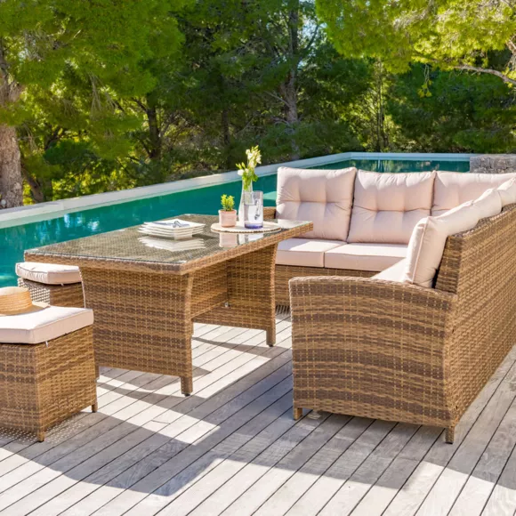 Eminza Table De Jardin En Aluminium Et Résine Tressée 6 Places (145 X 85 Cm) Tivoli Sepia Et Beige