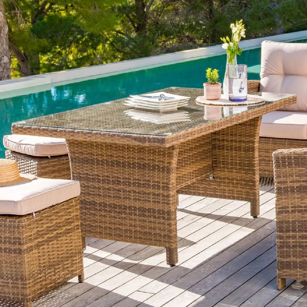 eminza Table de jardin en aluminium et résine tressée 6 places (145 x 85 cm) Tivoli Sepia et beige