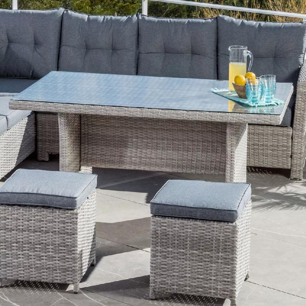 eminza Table de jardin en aluminium et résine tressée 6 places (145 x 85 cm) Tivoli Gris