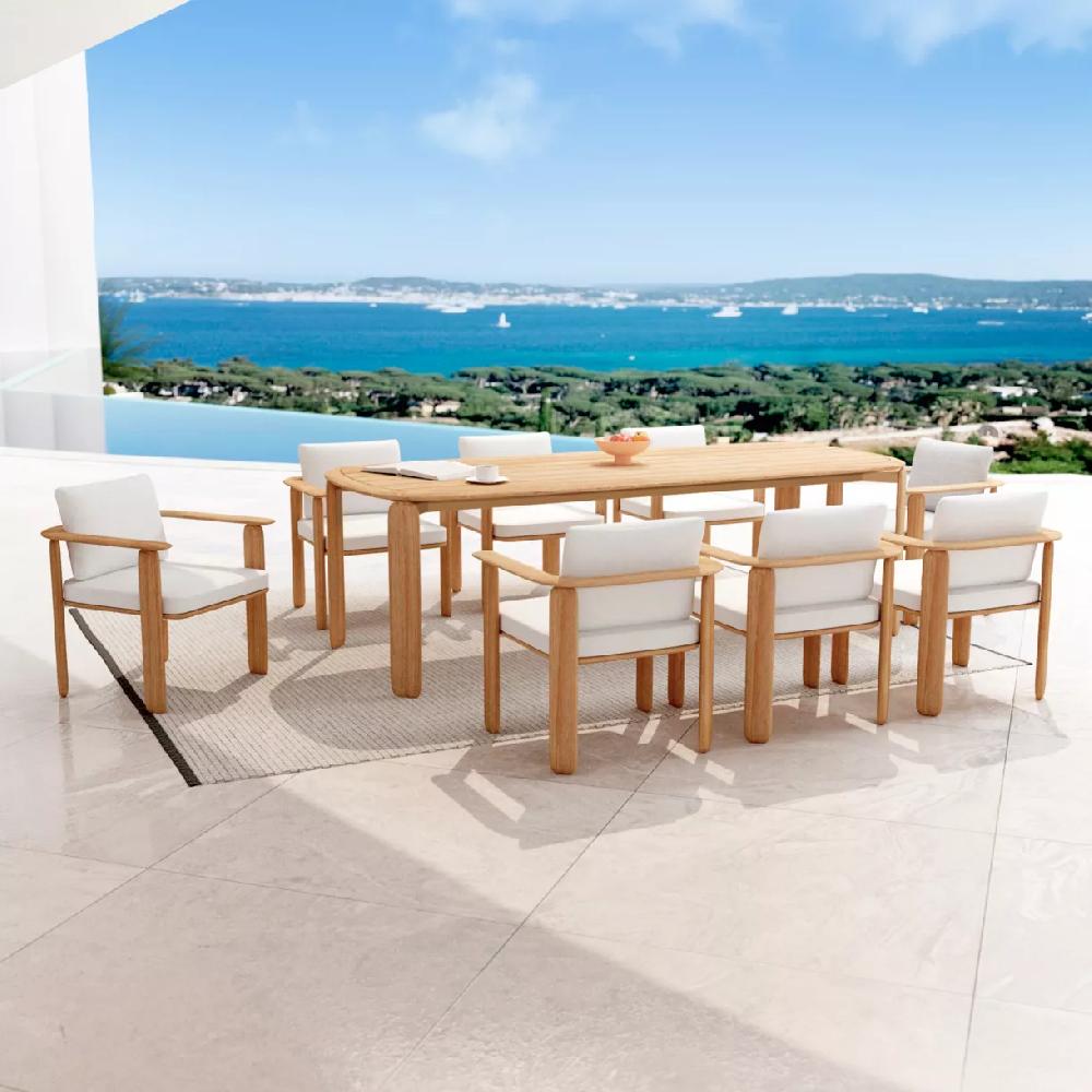 eminza Table de jardin en bois teck 8 places (260 x 100 cm) Java Naturel