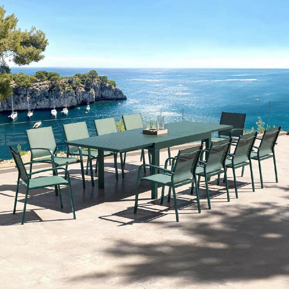 eminza Table de jardin extensible aluminium 10 places (135/270 x 90 cm) Murano Bleu pétrole