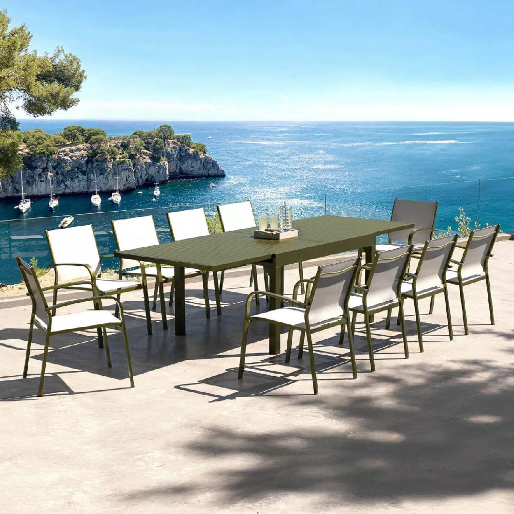 eminza Table de jardin extensible aluminium 10 places (135/270 x 90 cm) Murano Vert olive