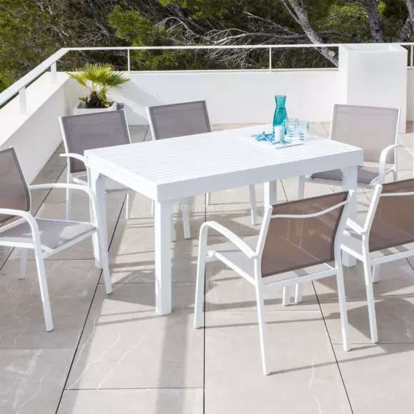 Eminza Table De Jardin Extensible Aluminium 10 Places (135/270 X 90 Cm) Murano Blanc
