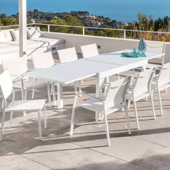 Eminza Table De Jardin Extensible Aluminium 10 Places (135/270 X 90 Cm) Murano Blanc