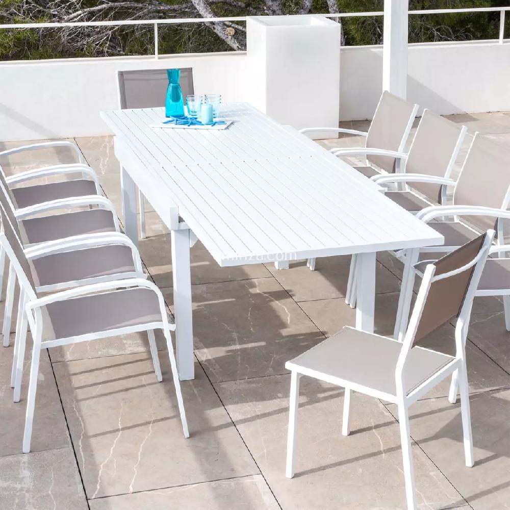 eminza Table de jardin extensible aluminium 10 places (135/270 x 90 cm) Murano Blanc