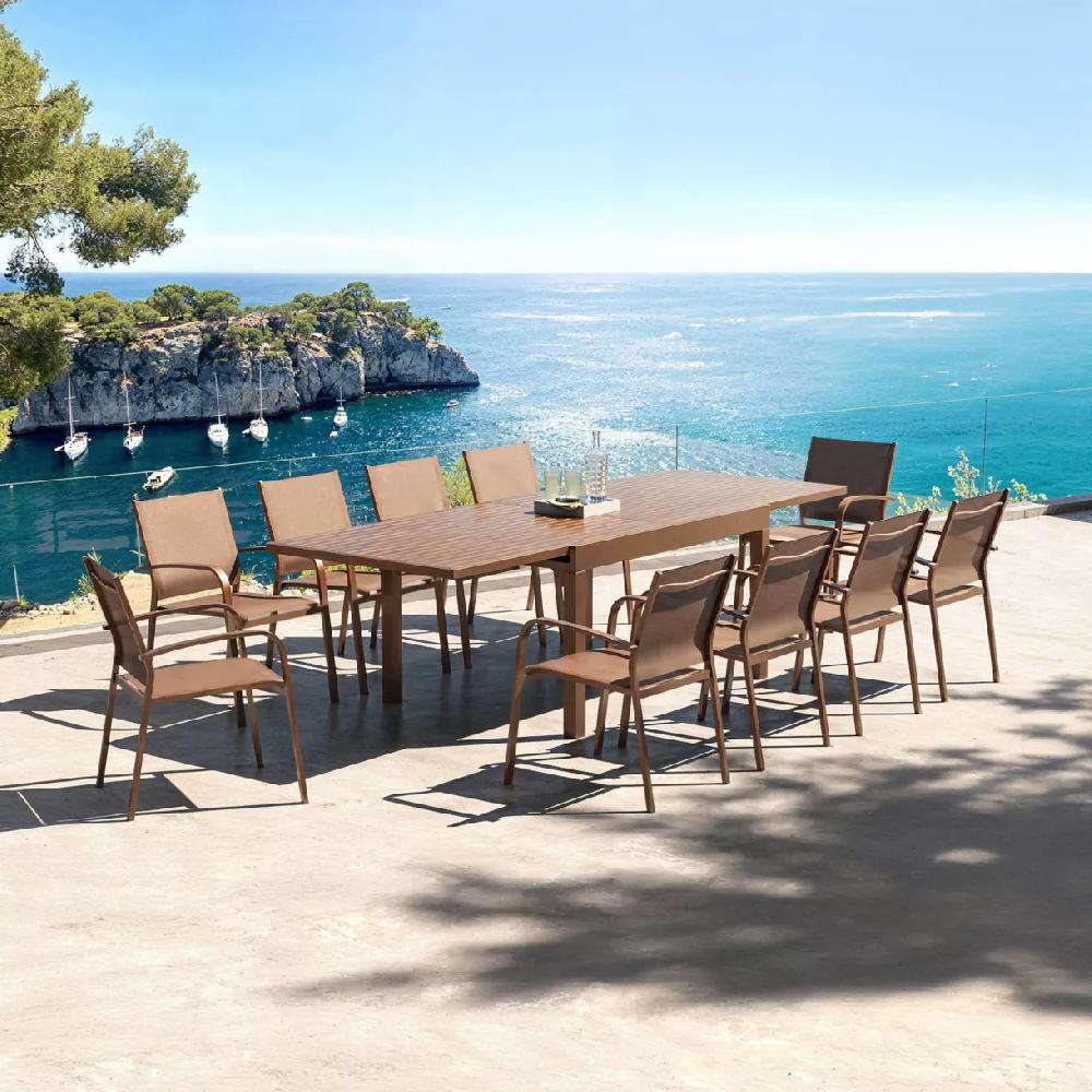 eminza Table de jardin extensible aluminium 10 places (135/270 x 90 cm) Murano Bronze