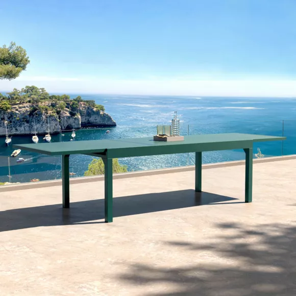 Eminza Table De Jardin Extensible Aluminium 12 Places (200/320 X 100 Cm) Murano Bleu Pétrole