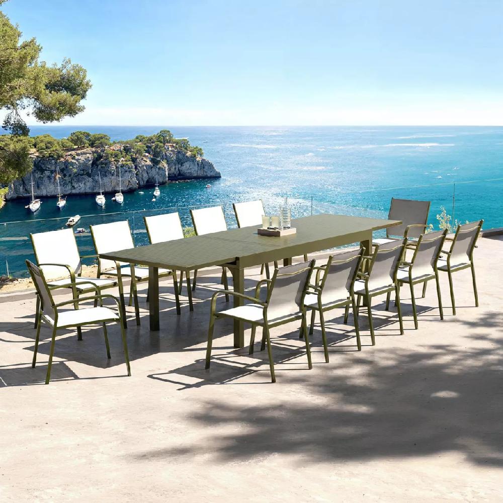 eminza Table de jardin extensible aluminium 12 places (200/320 x 100 cm) Murano Vert olive