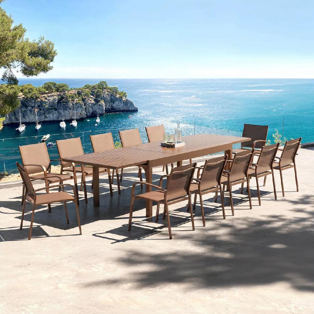 eminza Table de jardin extensible aluminium 12 places (200/320 x 100 cm) Murano Bronze
