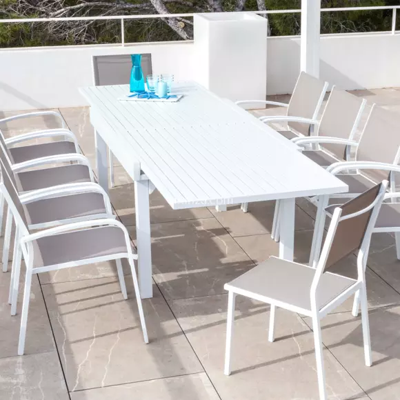 Eminza Table De Jardin Extensible Aluminium 12 Places (200/320 X 100 Cm) Murano Blanc