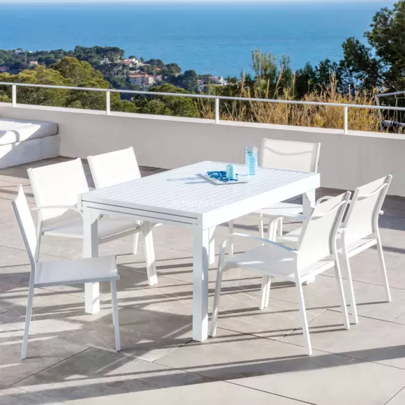 Eminza Table De Jardin Extensible Aluminium 12 Places (200/320 X 100 Cm) Murano Blanc