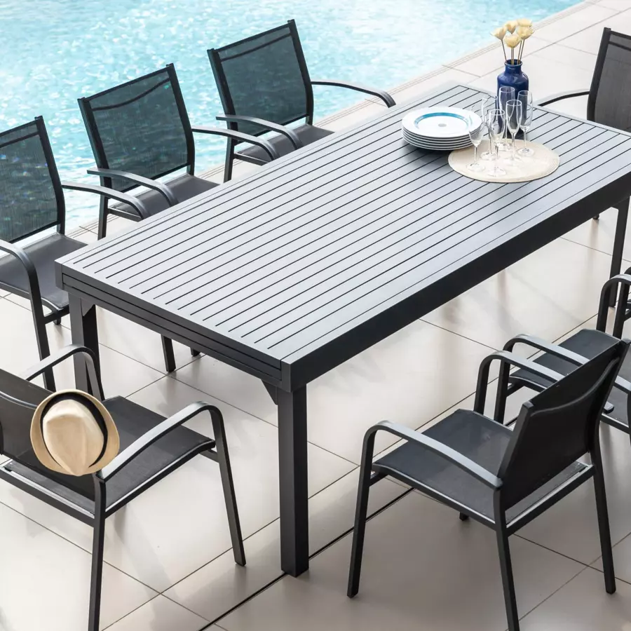 Eminza Table De Jardin Extensible Aluminium 12 Places (200/320 X 100 Cm) Murano Gris Anthracite
