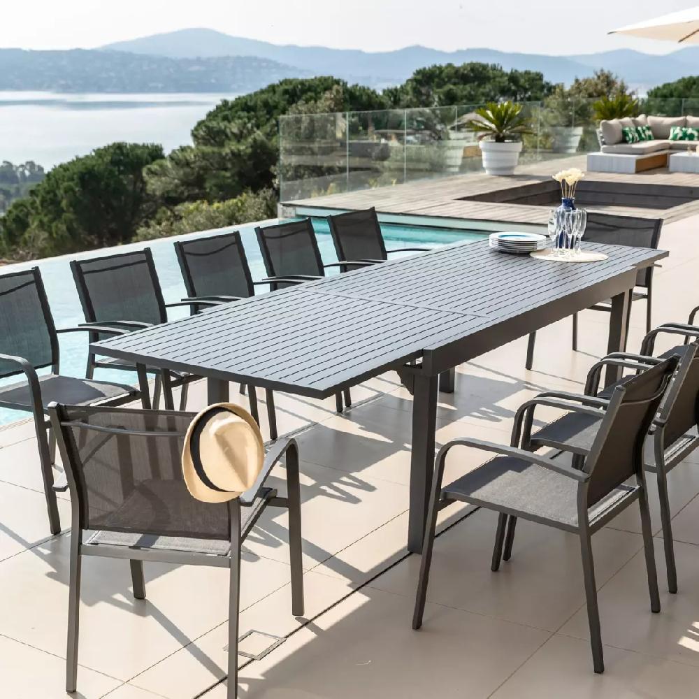 eminza Table de jardin extensible aluminium 12 places (200/320 x 100 cm) Murano Gris anthracite