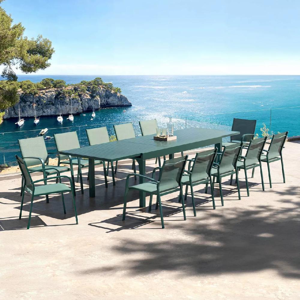 eminza Table de jardin extensible aluminium 12 places (200/320 x 100 cm) Murano Bleu pétrole