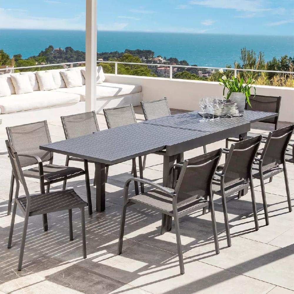 eminza Table de jardin extensible en aluminium 10 places (135/270 x 90 cm) Murano Gris anthracite