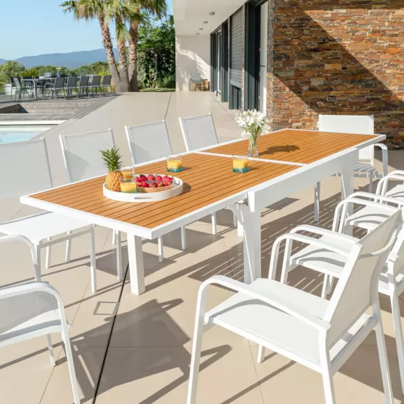 Eminza Table De Jardin Extensible En Aluminium 10 Places Effet Bois (135/270 X 90 Cm) Murano Blanc