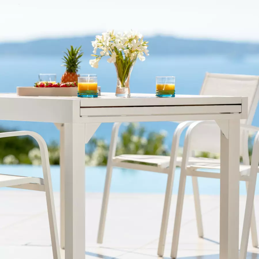 Eminza Table De Jardin Extensible En Aluminium 10 Places Effet Bois (135/270 X 90 Cm) Murano Blanc