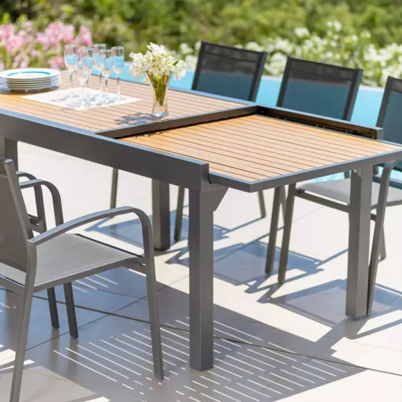 Eminza Table De Jardin Extensible En Aluminium 10 Places Effet Bois (135/270 X 90 Cm) Murano Gris Anthracite
