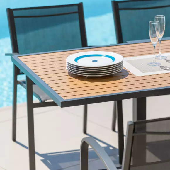 Eminza Table De Jardin Extensible En Aluminium 10 Places Effet Bois (135/270 X 90 Cm) Murano Gris Anthracite