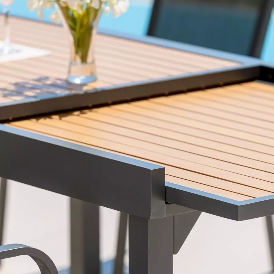Eminza Table De Jardin Extensible En Aluminium 10 Places Effet Bois (135/270 X 90 Cm) Murano Gris Anthracite