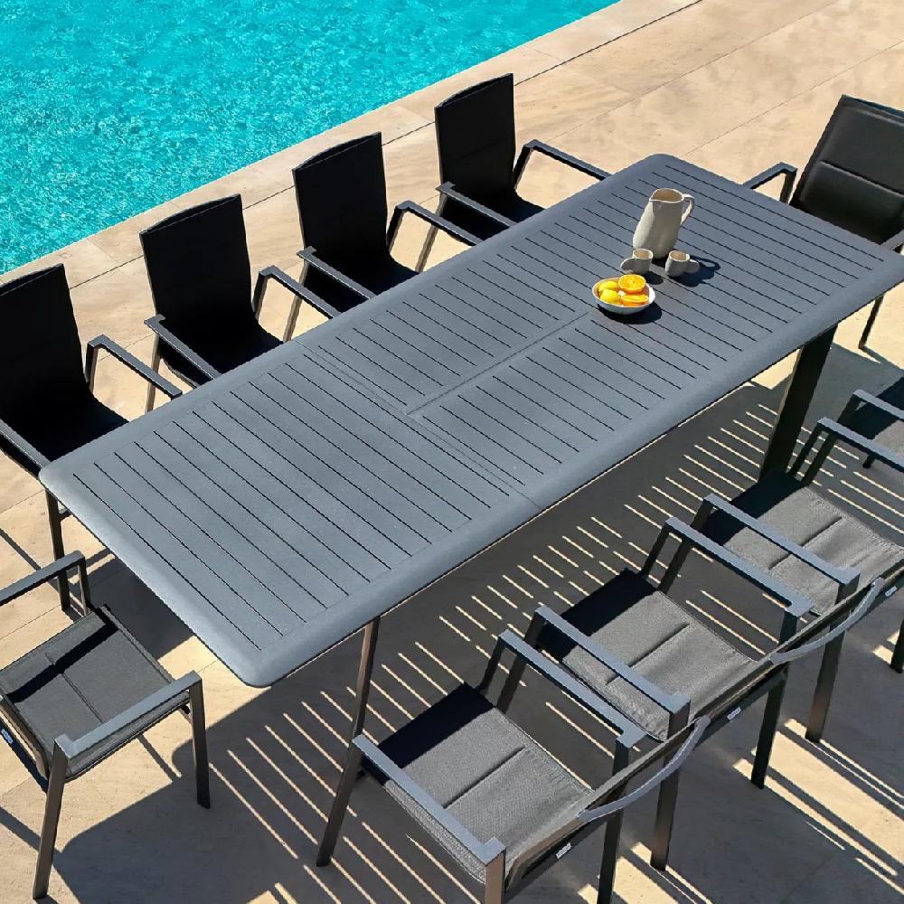 eminza Table de jardin extensible en aluminium 10 places (286 x 100 cm) Portofino Gris anthracite