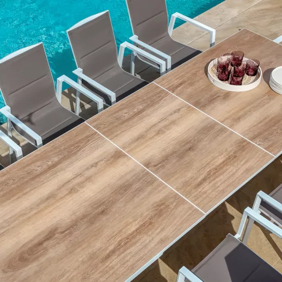 Eminza Table De Jardin Extensible En Aluminium 10 Places (260 X 96 Cm) Amalfi Blanc
