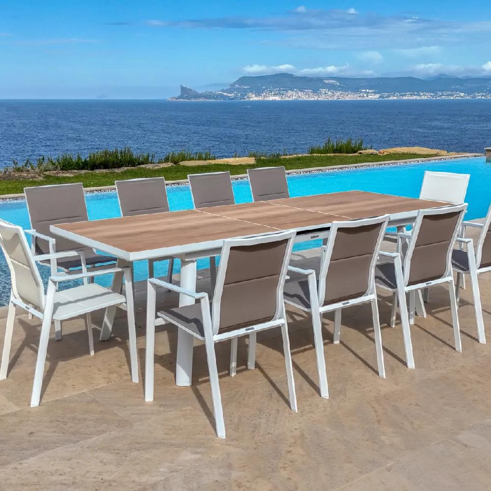 eminza Table de jardin extensible en aluminium 10 places (260 x 96 cm) Amalfi Blanc