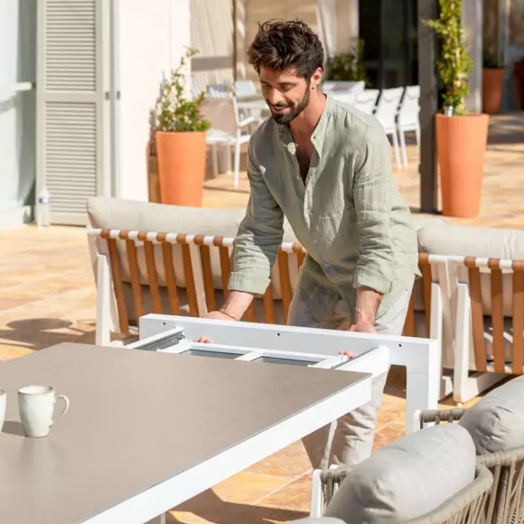 Eminza Table De Jardin Extensible En Aluminium 12 Places (195/300 X 96 Cm) Amalfi Blanc