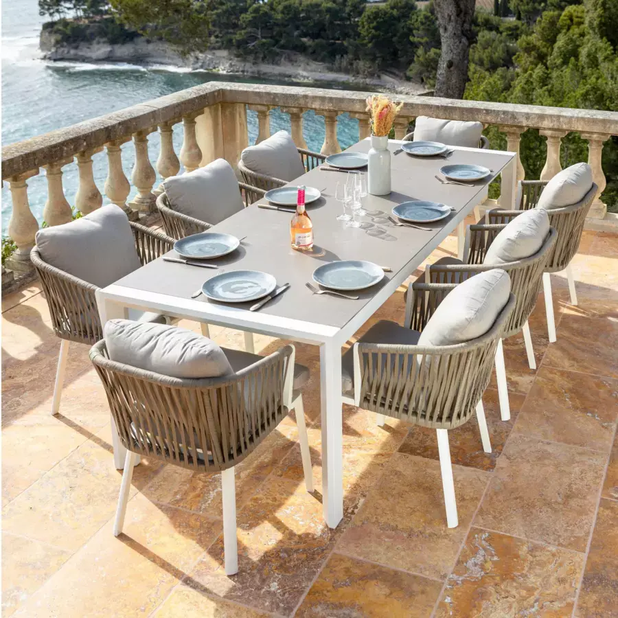 Eminza Table De Jardin Extensible En Aluminium 12 Places (195/300 X 96 Cm) Amalfi Blanc
