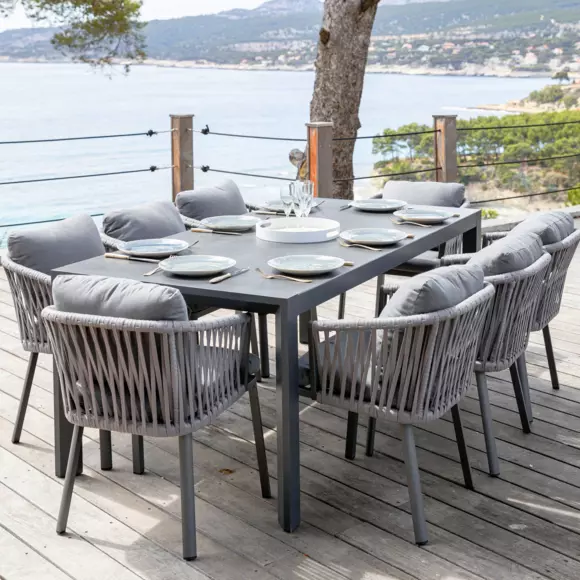 Eminza Table De Jardin Extensible En Aluminium 12 Places (195/300 X 96 Cm) Amalfi Gris Anthracite