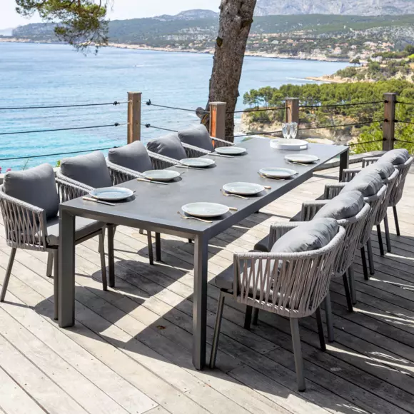 Eminza Table De Jardin Extensible En Aluminium 12 Places (195/300 X 96 Cm) Amalfi Gris Anthracite