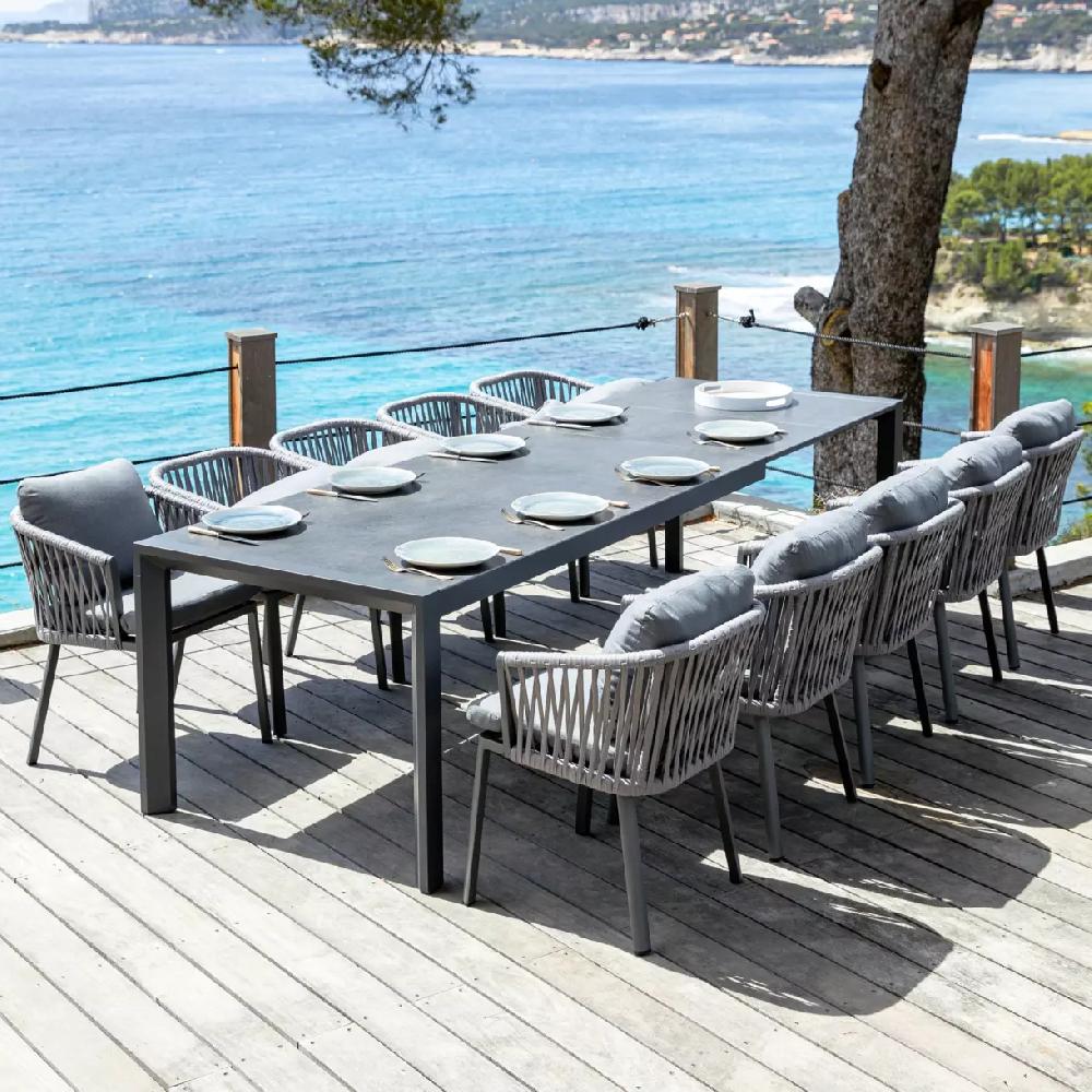 eminza Table de jardin extensible en aluminium 12 places (195/300 x 96 cm) Amalfi Gris anthracite