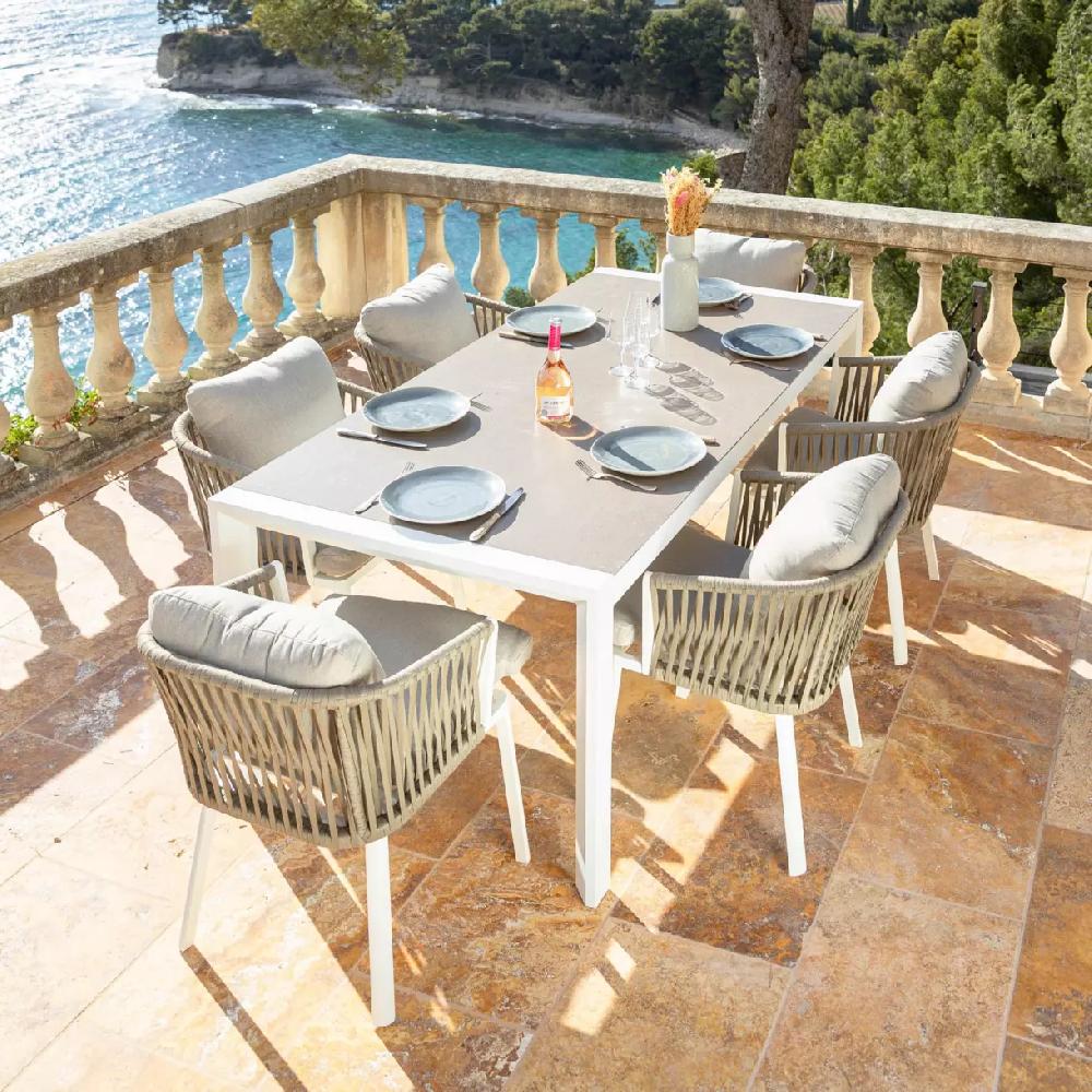 eminza Table de jardin extensible en aluminium 12 places (195/300 x 96 cm) Amalfi Blanc