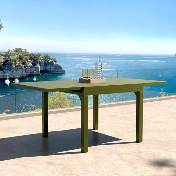 Eminza Table De Jardin Extensible En Aluminium 8 Places (90/180 X 90 Cm) Murano Vert Olive