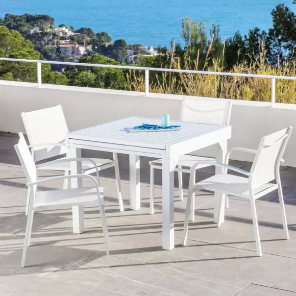 Eminza Table De Jardin Extensible En Aluminium 8 Places (90/180 X 90 Cm) Murano Blanc