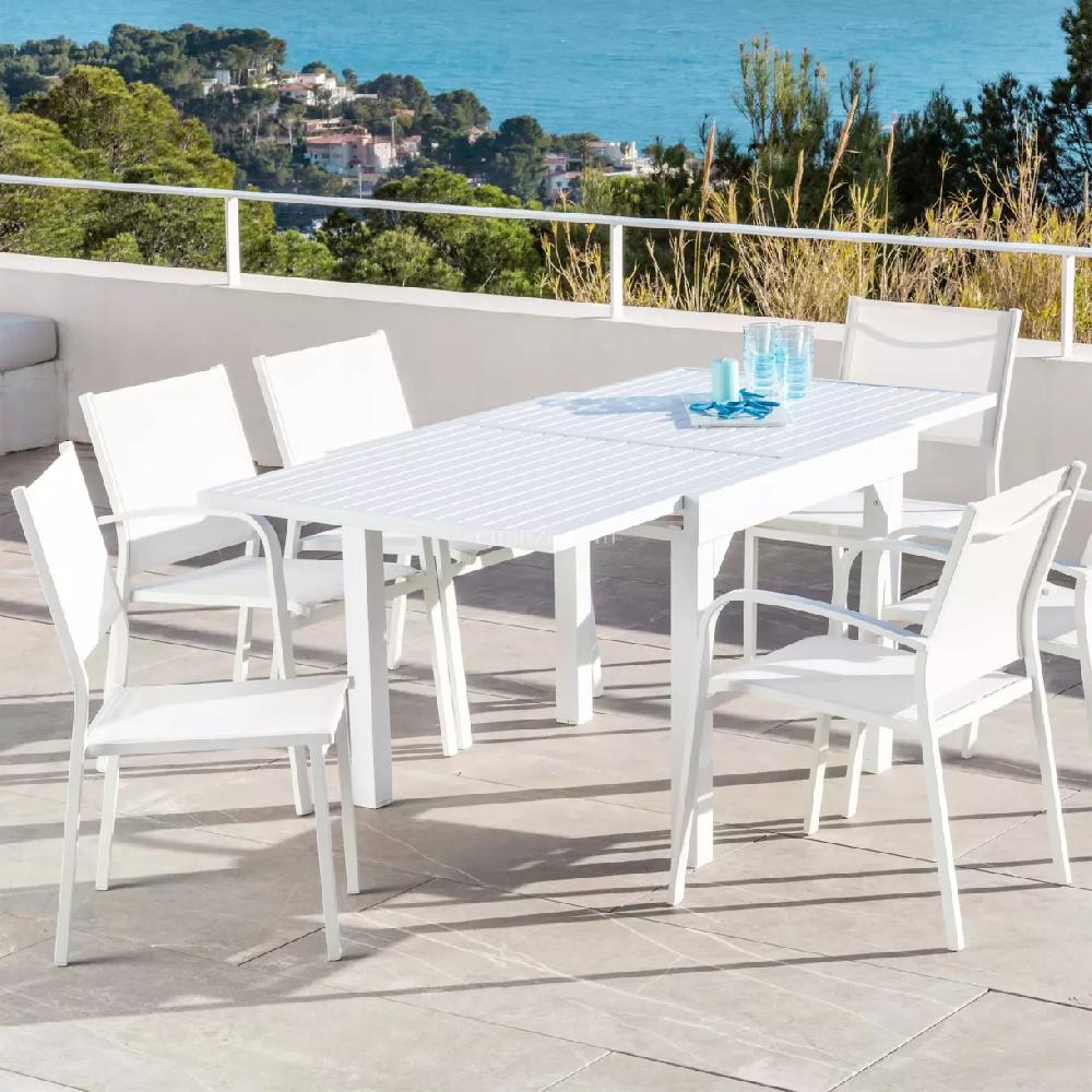 eminza Table de jardin extensible en aluminium 8 places (90/180 x 90 cm) Murano Blanc