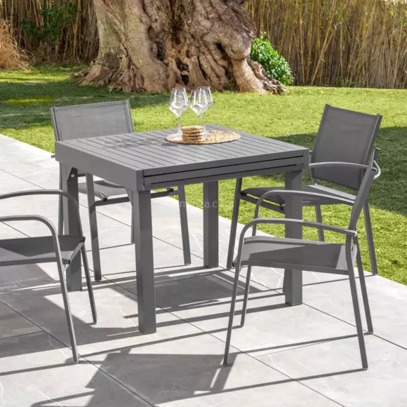 Eminza Table De Jardin Extensible En Aluminium 8 Places (90/180 X 90 Cm) Murano Gris Ardoise