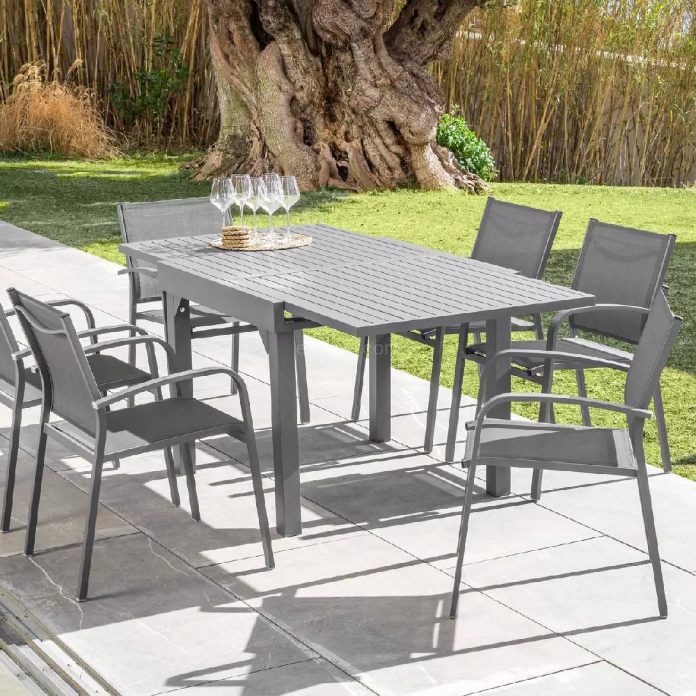 eminza Table de jardin extensible en aluminium 8 places (90/180 x 90 cm) Murano Gris ardoise