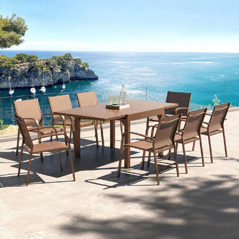 eminza Table de jardin extensible en aluminium 8 places (90/180 x 90 cm) Murano Bronze