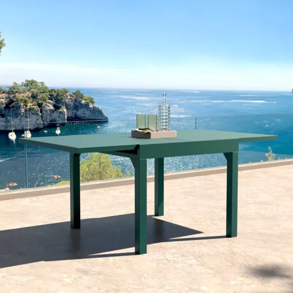 Eminza Table De Jardin Extensible En Aluminium 8 Places (90/180 X 90 Cm) Murano Bleu Pétrole