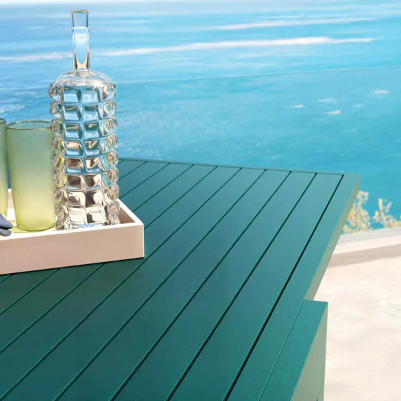 Eminza Table De Jardin Extensible En Aluminium 8 Places (90/180 X 90 Cm) Murano Bleu Pétrole