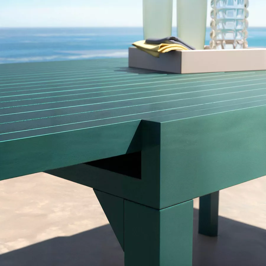 Eminza Table De Jardin Extensible En Aluminium 8 Places (90/180 X 90 Cm) Murano Bleu Pétrole